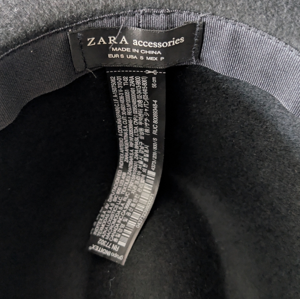 Zara Women's 100% Wool Felt Wide Brim Fedora Classic Hat Black Sz S image 4